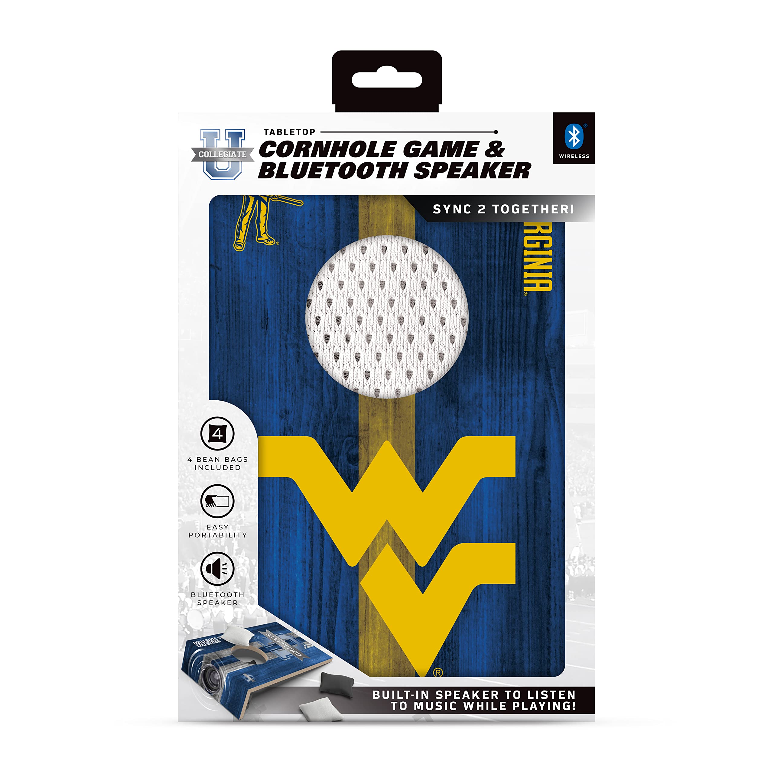 SOAR NCAA Tabletop Cornhole Game and Bluetooth Speaker, West Virginia Mountaineers