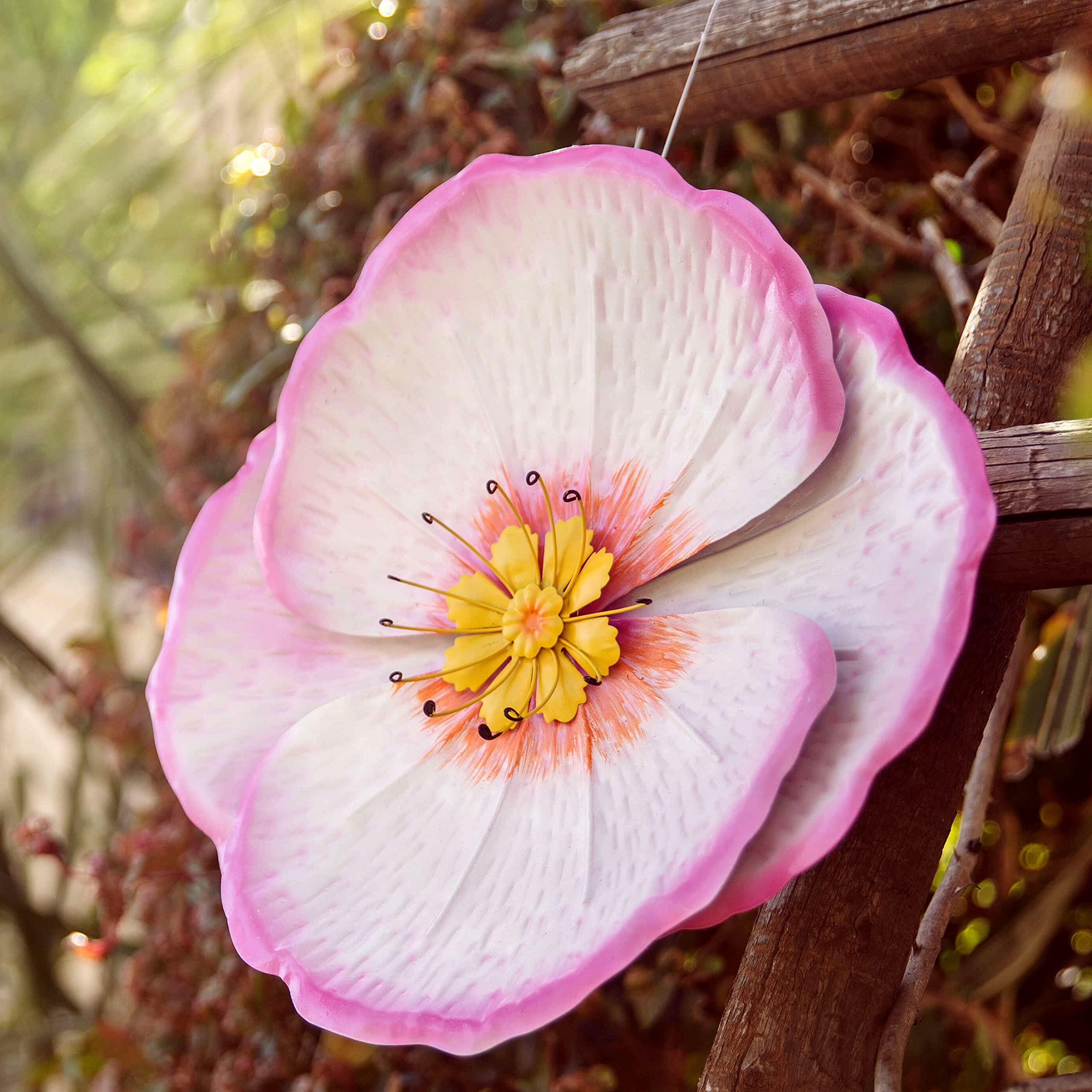 Pink Metal Flower Wall Decor | Outdoor Metal Wall Art for Home/Garden/Office | Outdoor Fall Decoration | 3D Floral Fence Decor Indoor Living Room Wall Decoration