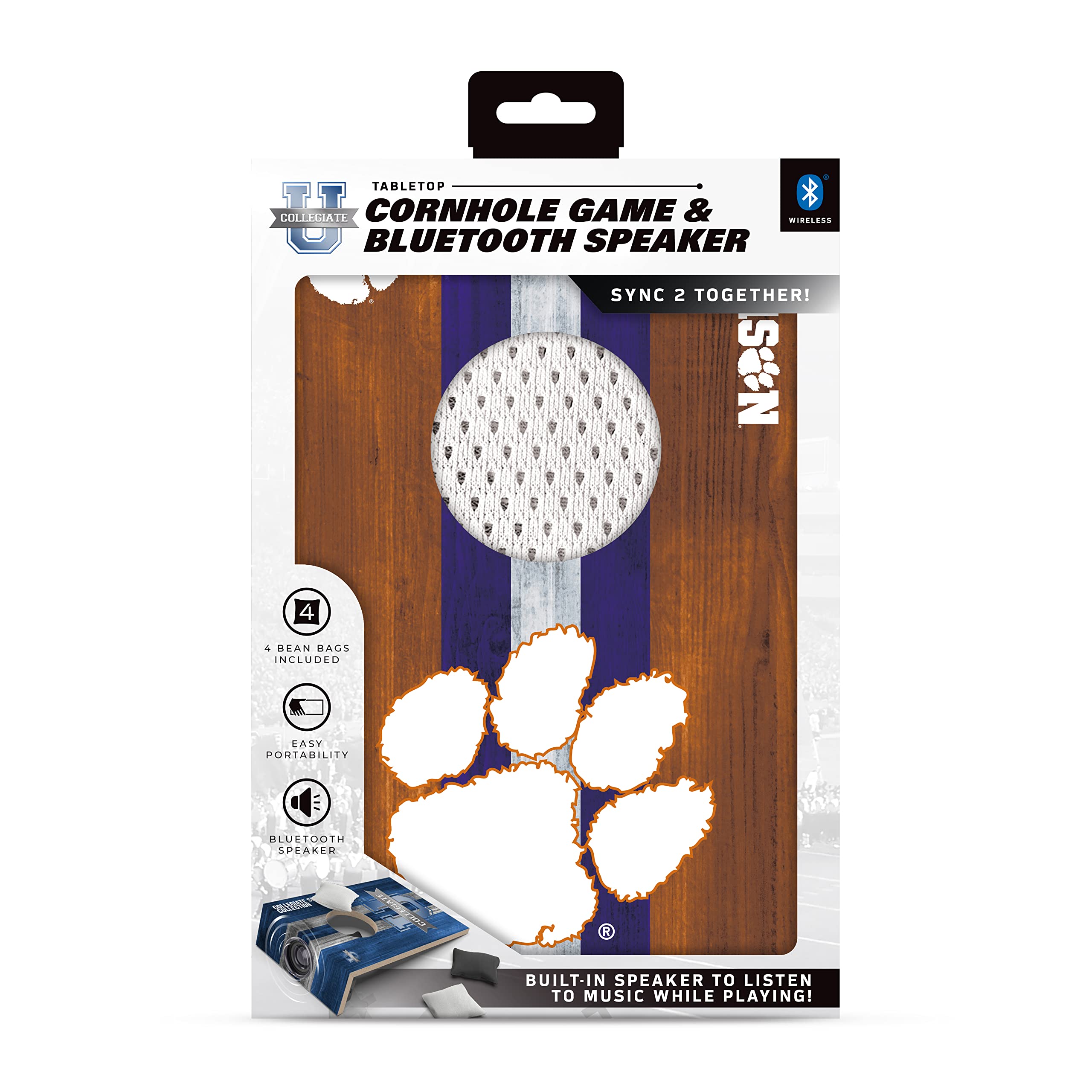 SOAR NCAA Tabletop Cornhole Game and Bluetooth Speaker, Clemson Tigers