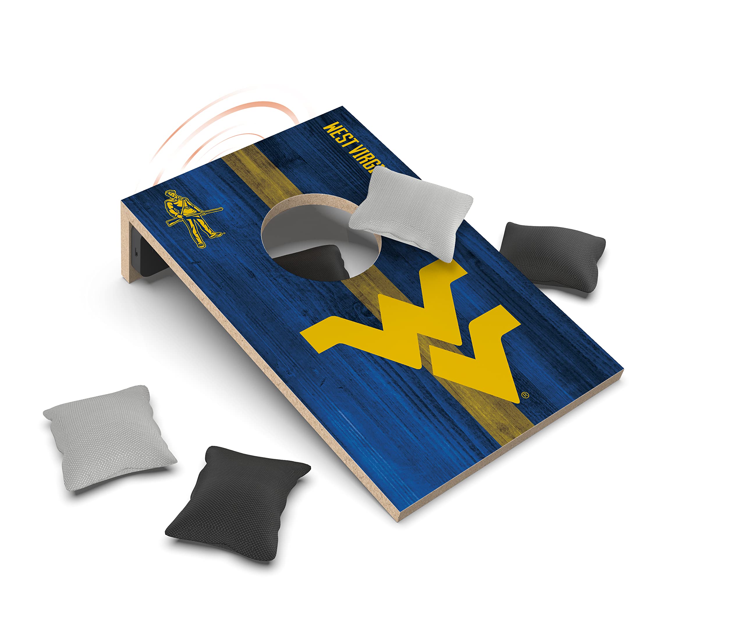 SOAR NCAA Tabletop Cornhole Game and Bluetooth Speaker, West Virginia Mountaineers