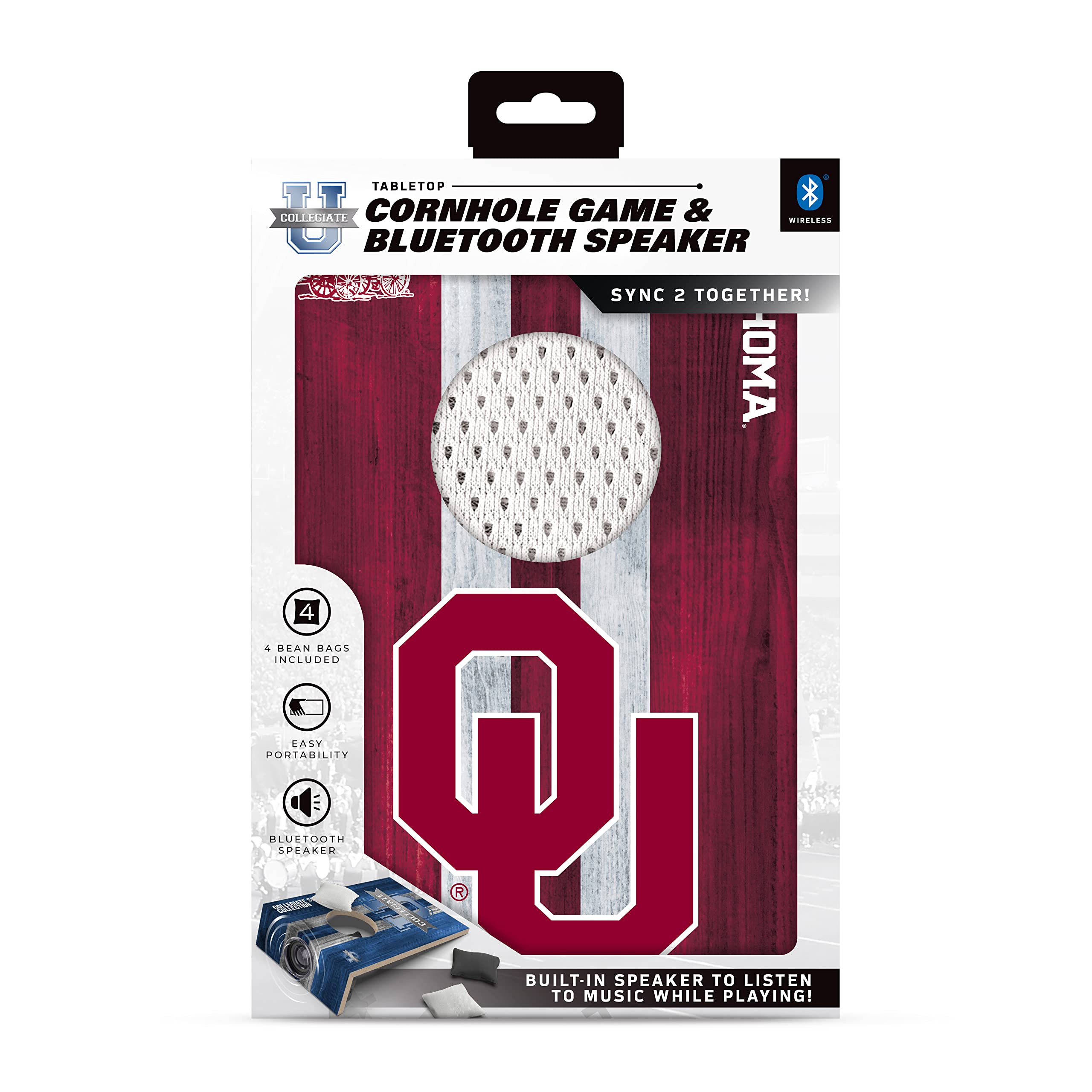 SOAR NCAA Tabletop Cornhole Game and Bluetooth Speaker, Oklahoma Sooners