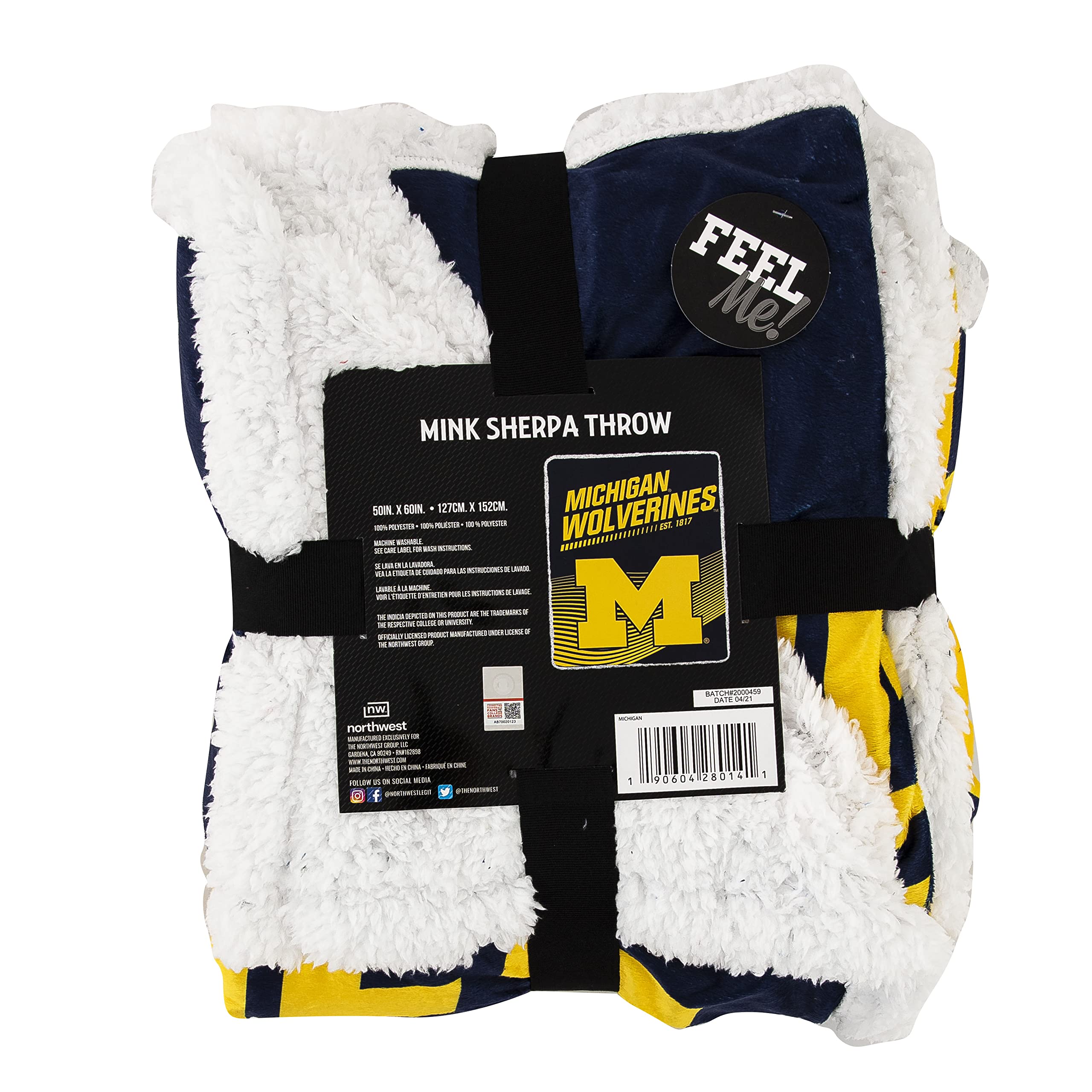 The Northwest Company NCAA Michigan Wolverines Mink Sherpa Throw Blanket, 50" x 60", New School