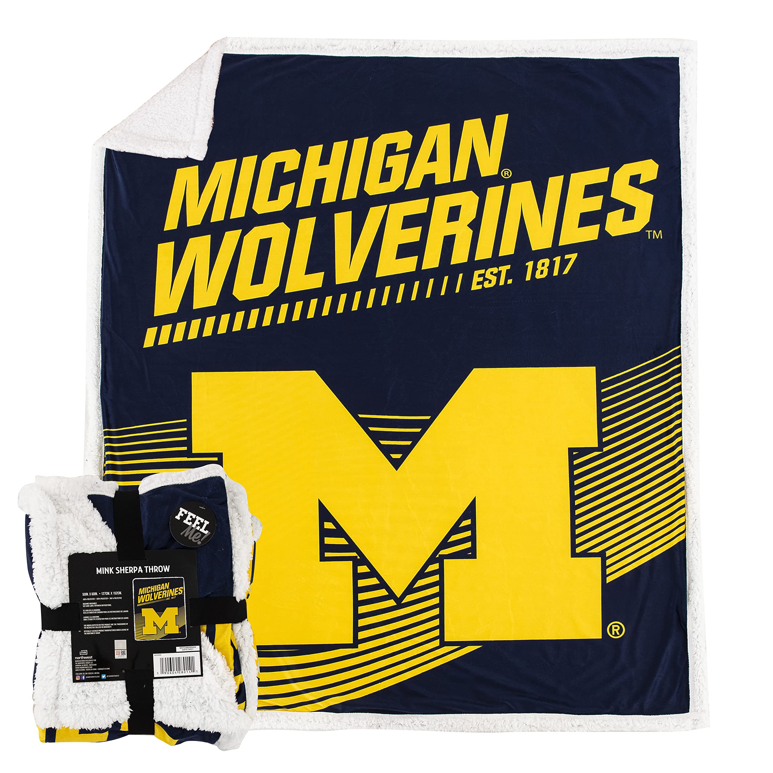 The Northwest Company NCAA Michigan Wolverines Mink Sherpa Throw Blanket, 50" x 60", New School