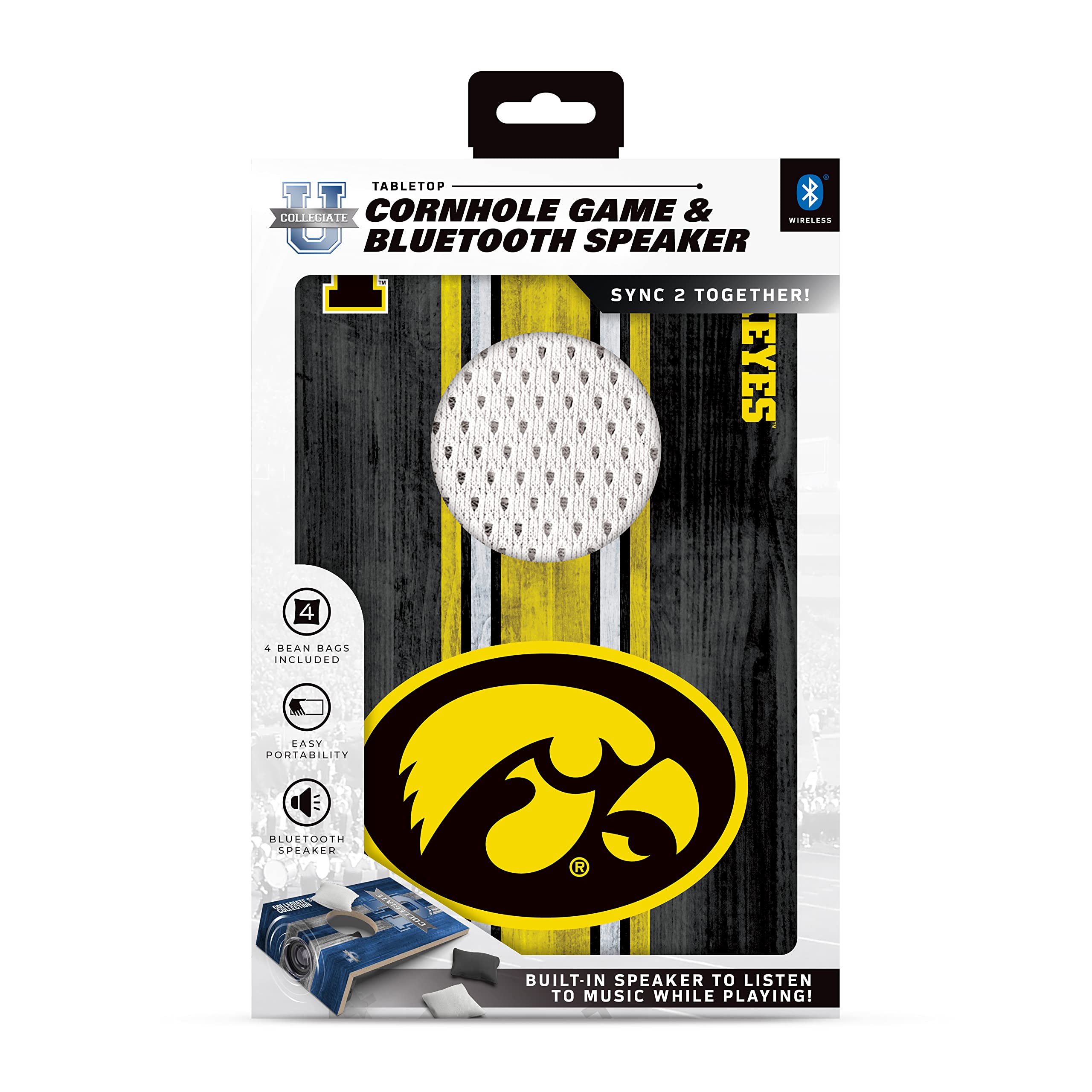 SOAR NCAA Tabletop Cornhole Game and Bluetooth Speaker, Iowa Hawkeyes