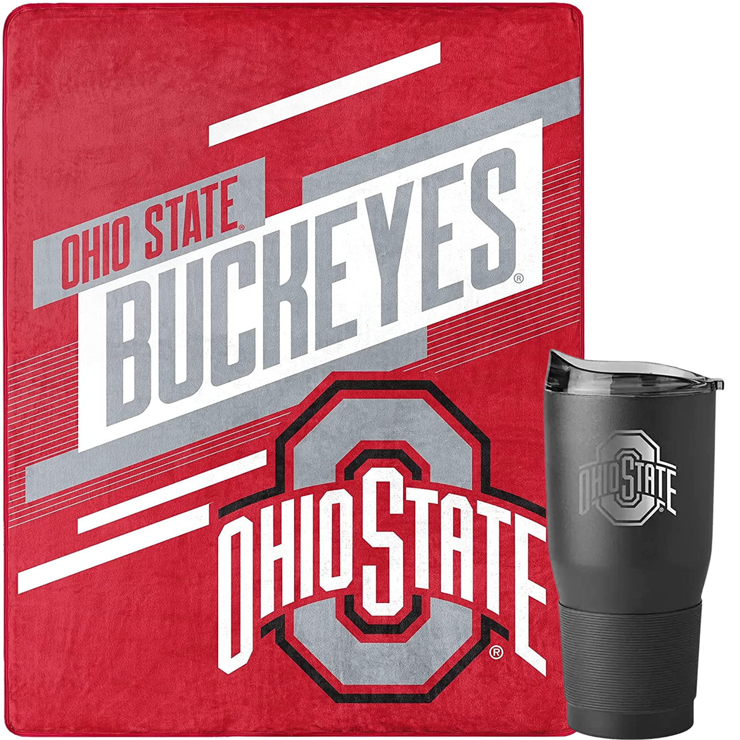 Ohio State Buckeyes 30oz Insulated Stainless Steel Travel Tumbler and Blanket Bundle (Movement Silk Touch)