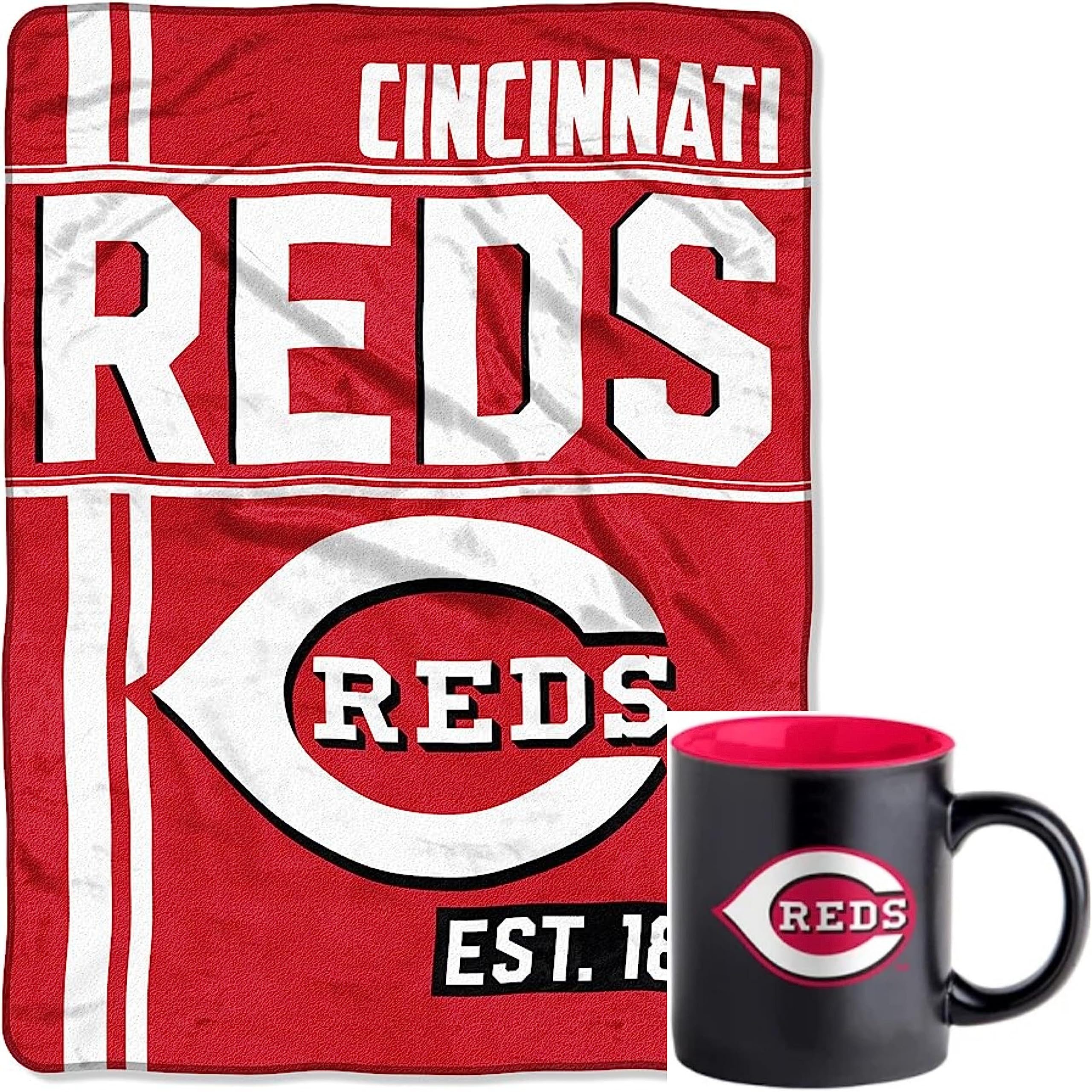 Boelter Brands MLB Warm & Cozy Baseball Bundle includes Coffee Mug and Plush Blanket (Cincinnati Reds)