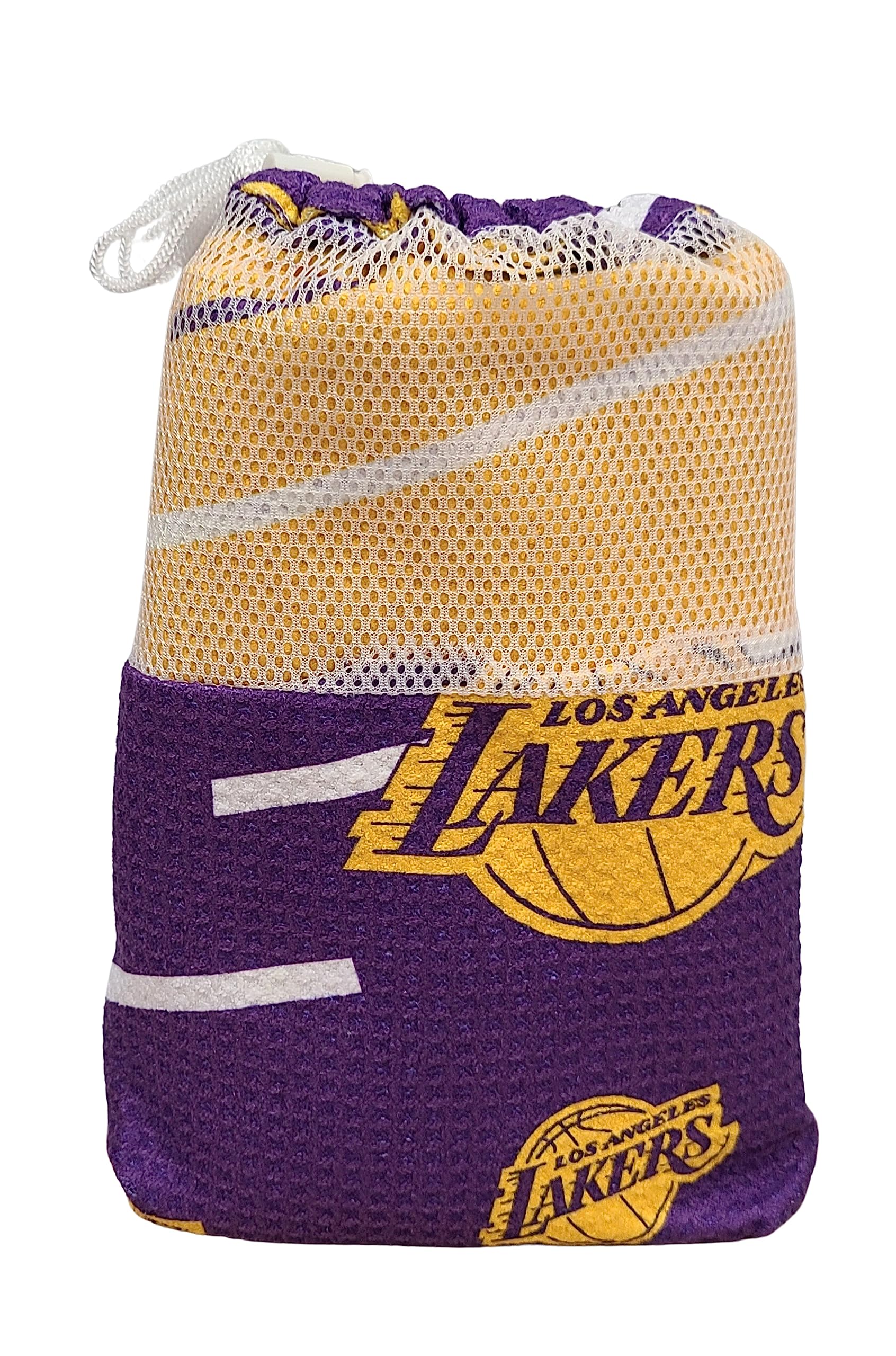 Licensed NBA Splitter Double-Sided Quick Dry Microfiber Beach Towel 64" x 32" with Mesh Travel Bag (Los Angeles Lakers)