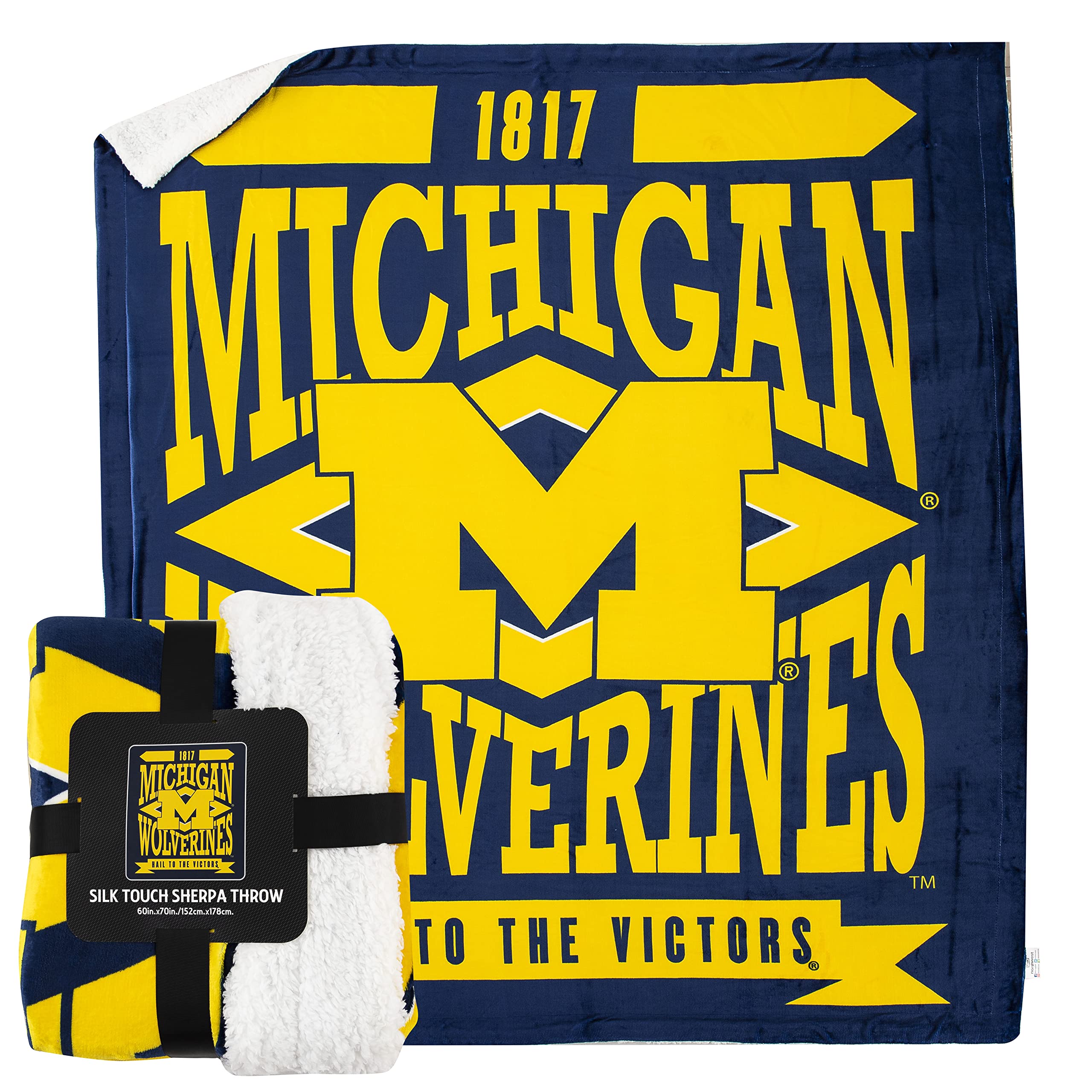 Northwest NCAA Michigan Wolverines Unisex-Adult Silk Touch Sherpa Throw Blanket, 60" x 70", Fanfare