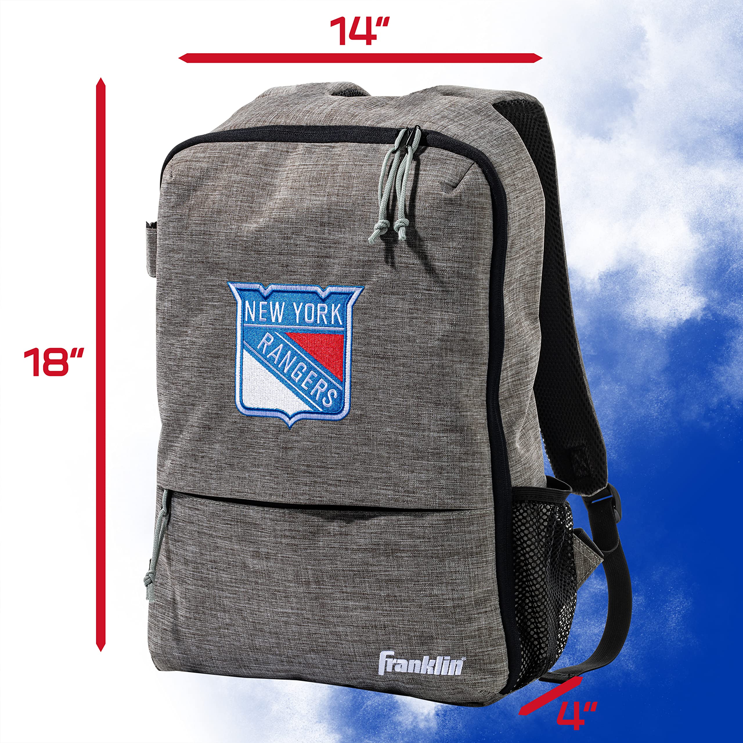 Franklin Sports NHL New York Rangers Street Pack Backpack - Official NHL Hockey Equipment Bags - Gray Hockey Backpack - Authentic Logos and Colors