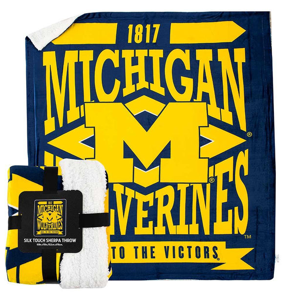 Northwest Licensed NCAA Double Blanket Bundle, Two Top Selling Throw Blankets for All Occasions (Michigan Wolverines, Painted Fleece, Fanfare Sherpa)