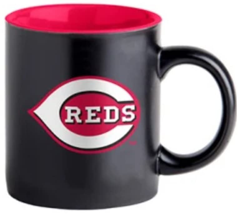 Boelter Brands Two Toned Matte Black Coffee Mug, MLB Team Logo with Inner Team Color (Cincinnati Reds)