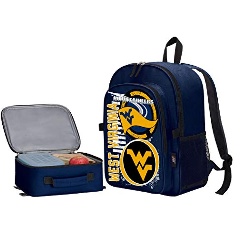 WVU Mountaineers "Accelerator" Backpack & Lunch Kit Set, 16" x 9.5" x 12"