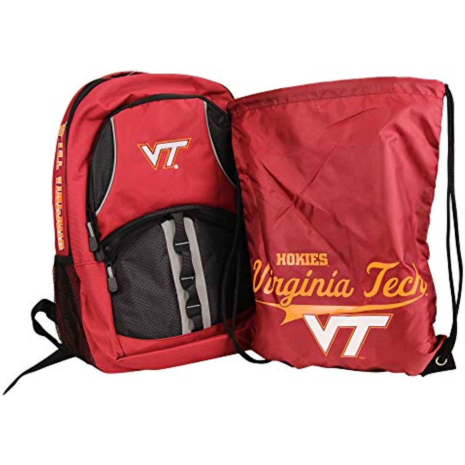 NCAA Padded Utility Laptop Backpack and Cinch Bag Set, Bookbag & Back Sack Combo (Virginia Tech Hokies)