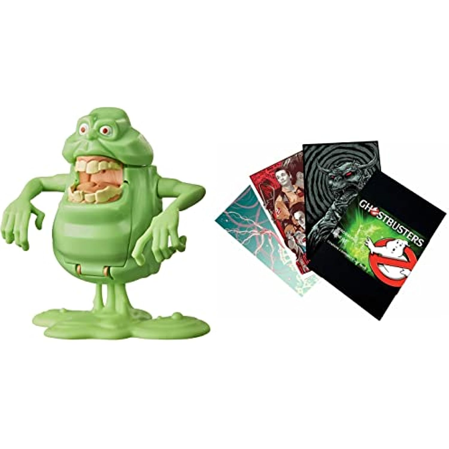 Ghostbusters Fright Feature Slimer Ghost Figure and 8 Piece Lithograph Art Print Set Bundle for Movie Fans and Collectors