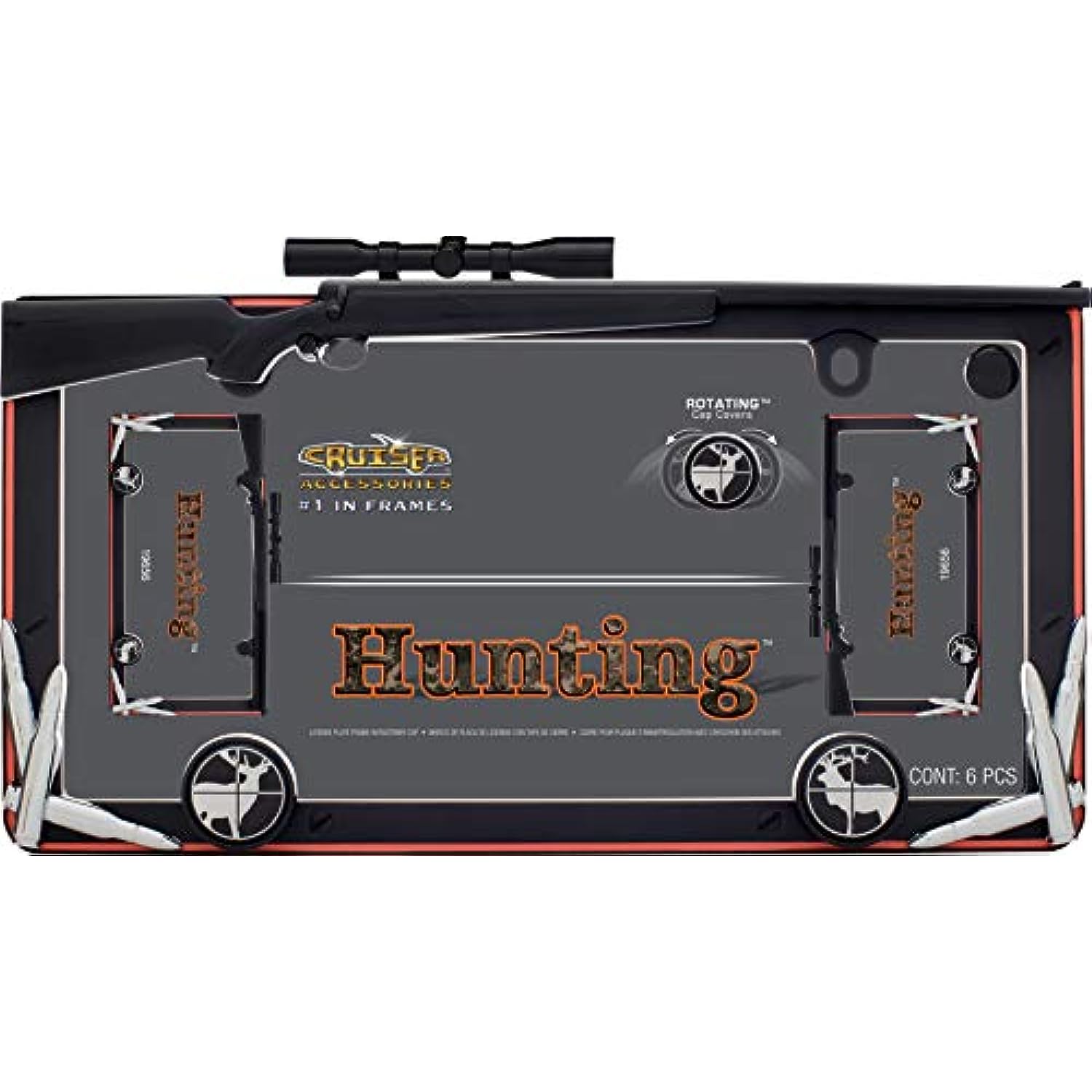 Cruiser Accessories 19656 Hunting License Plate Frame with Fastener Caps, Matte Black/Orange