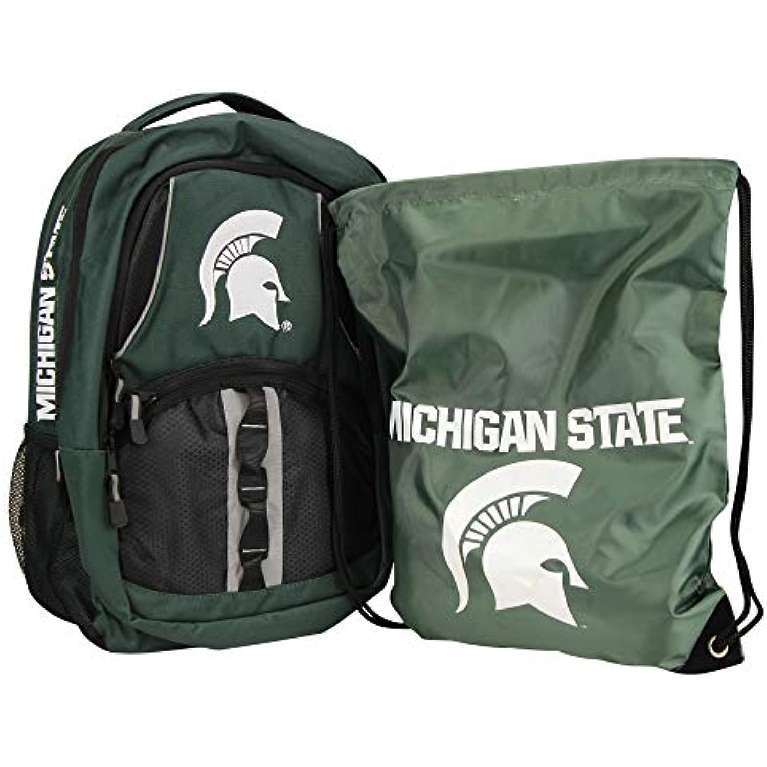 NCAA Padded Utility Laptop Backpack and Cinch Bag Set, Bookbag & Back Sack Combo (Michigan State Spartans)