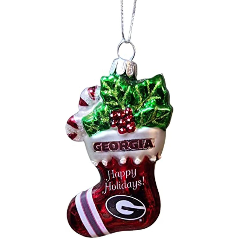 Officially Licensed NCAA Blown Glass Glitter Stocking Hanging Ornament (Georgia Bulldogs)