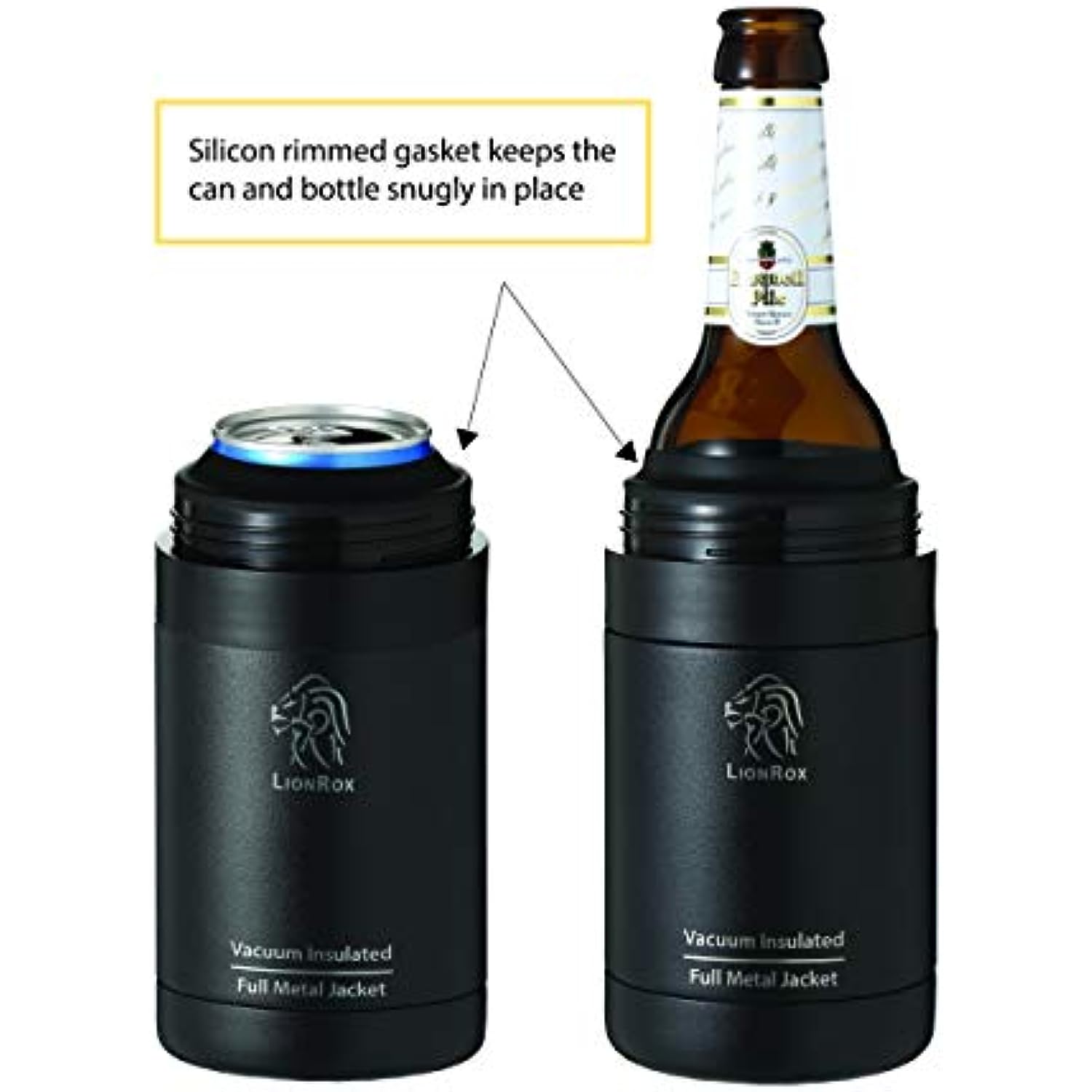 LionRox Chillax12 Beer Bottle and Can Insulator | Fully Vacuum Insulated Double Walled Stainless Steel Beer Bottle and Can Cooler | Beer Bottle and Can Holder (Navy Blue)