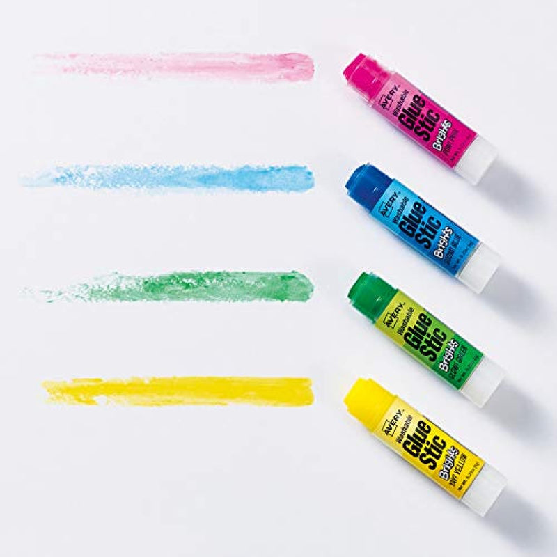 Avery Glue Stick Assorted Color Brights, Washable, Nontoxic, 0.21 oz. Permanent Glue Stic, 4pk (00102)