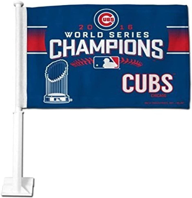 Chicago Cubs Game Day Bundle includes 30oz Ultra Travel Tumbler, Double-sided Auto Flag, Mardi Gras Beads