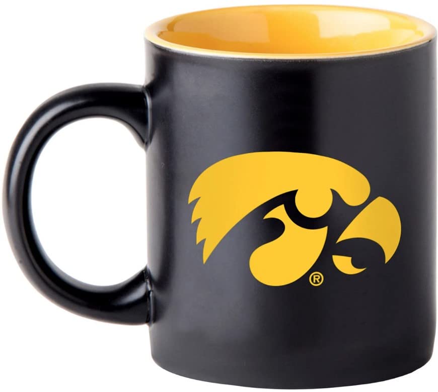 Boelter Brands Two Toned Matte Black Coffee Mug, NCAA Team Logo with Inner Team Color (Iowa Hawkeyes)