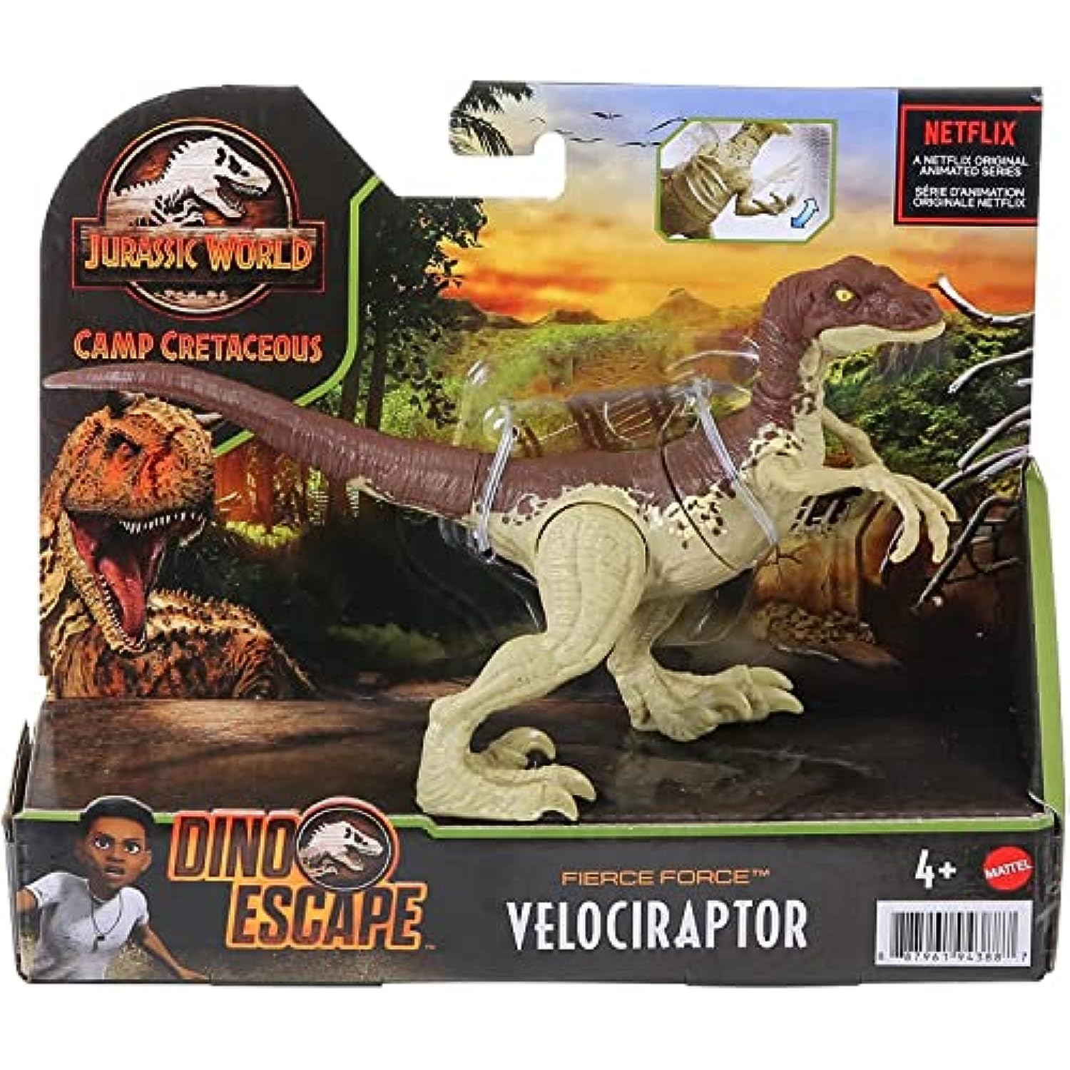 Camp Cretaceous Dinosaur Fierce Force Bundle - 4 Jurassic World Moveable Strike Attack Action Figures, Fossil Finds Resin T-Rex (Sauropelta, Velociraptor, Masiakasaurus, Gallimimus)