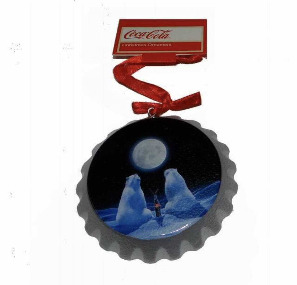 Christmas COCA-COLA Bears Wooden Bottle Cap Ornament
