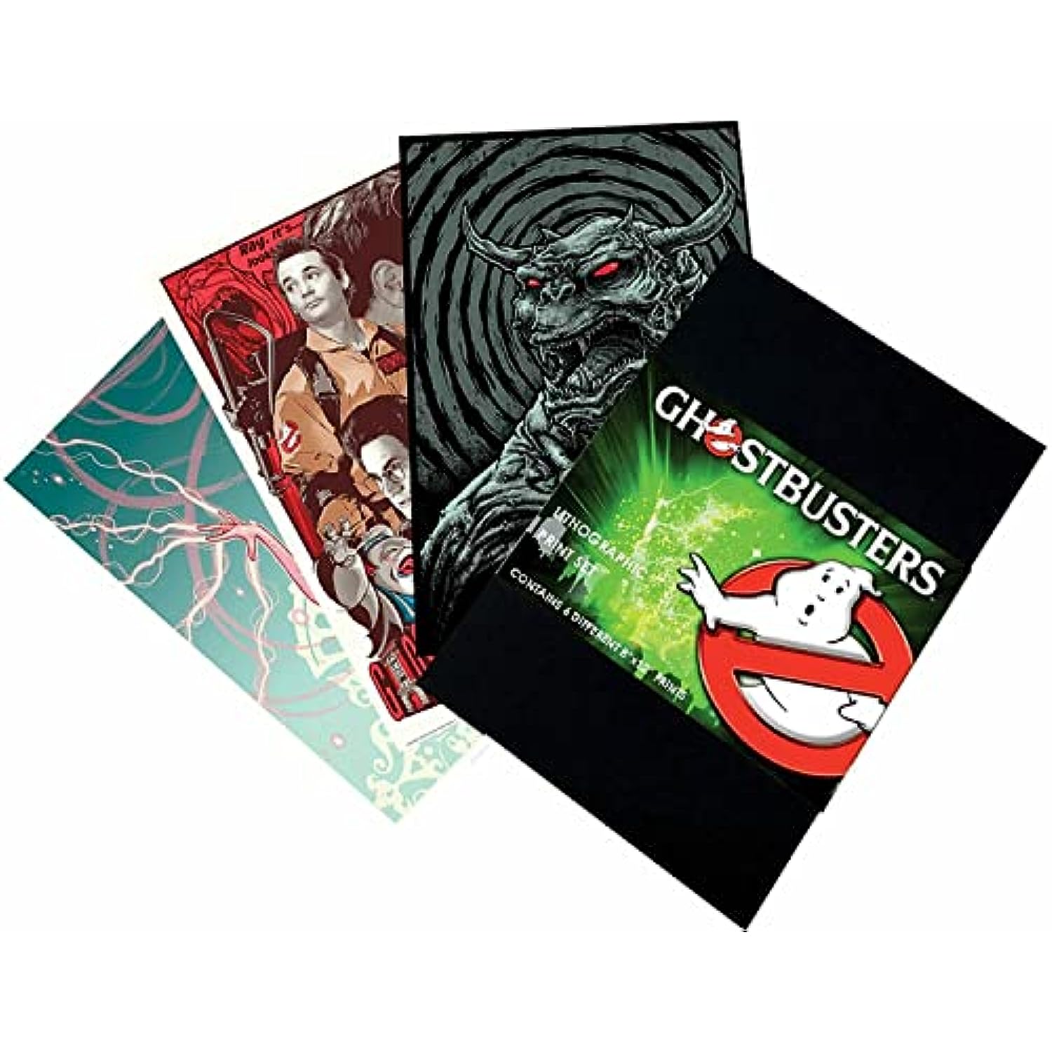 Ghostbusters Fright Feature Slimer Ghost Figure and 8 Piece Lithograph Art Print Set Bundle for Movie Fans and Collectors