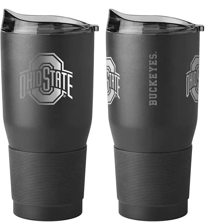 Premium Powder Coat Double Wall Stainless Steel NCAA 30oz Ultra Travel Tumbler (Ohio State Buckeyes, Black)