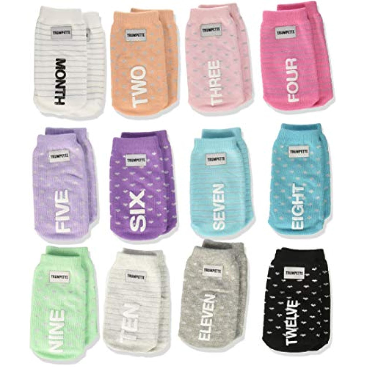 Trumpette Baby Girls Sock Set-12 Pairs, Milestone Months/Assorted Colors, 0-12 Months