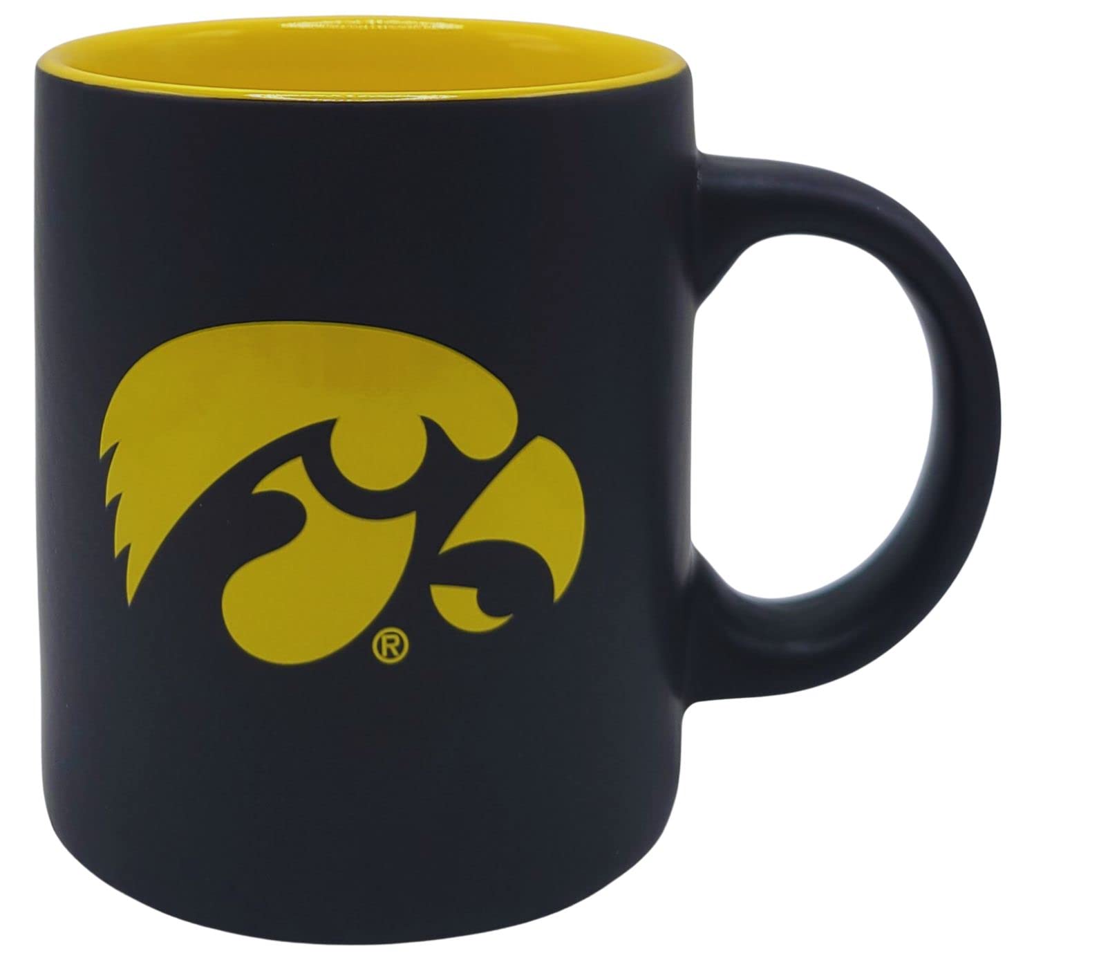 Boelter Brands Two Toned Matte Black Coffee Mug, NCAA Team Logo with Inner Team Color (Iowa Hawkeyes)