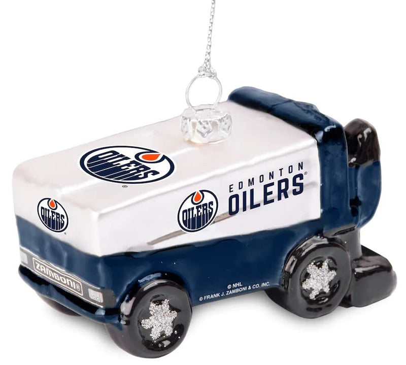 Officially Licesned NHL Blown Glass Zamboni Hanging Ornament (Edmonton Oilers)