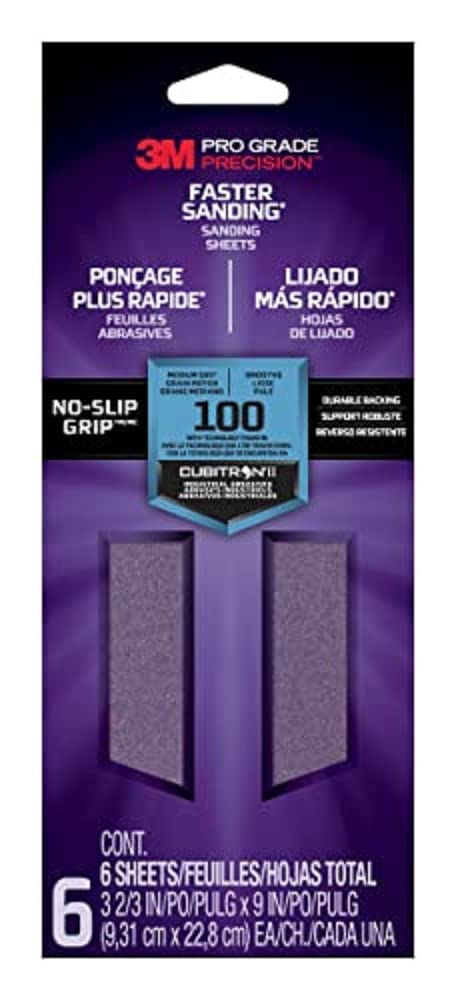 Pro Grade Precision 3M Pro-Grade 100 Grit (Intermediate), 127100TRI-6, 3.75-Inch x 9-Inch, 6/Pack Grey