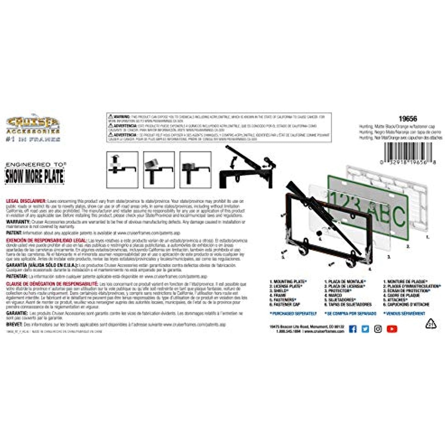 Cruiser Accessories 19656 Hunting License Plate Frame with Fastener Caps, Matte Black/Orange