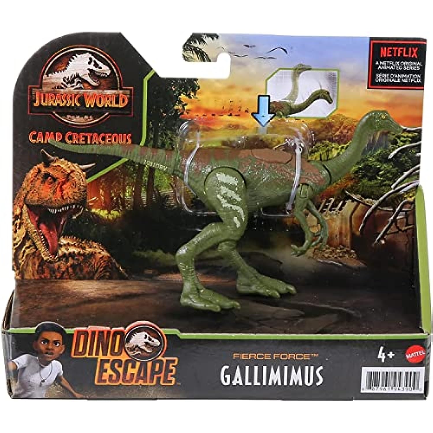 Camp Cretaceous Dinosaur Fierce Force Bundle - 4 Jurassic World Moveable Strike Attack Action Figures, Fossil Finds Resin T-Rex (Sauropelta, Velociraptor, Masiakasaurus, Gallimimus)