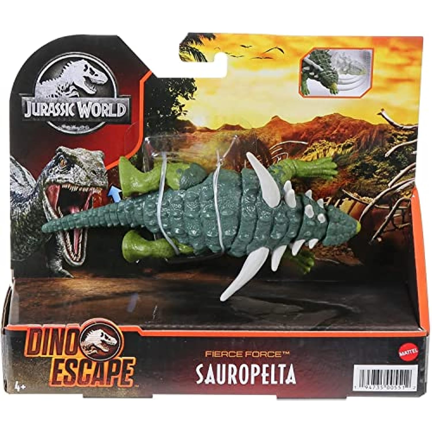 Camp Cretaceous Dinosaur Fierce Force Bundle - 4 Jurassic World Moveable Strike Attack Action Figures, Fossil Finds Resin T-Rex (Sauropelta, Velociraptor, Masiakasaurus, Gallimimus)
