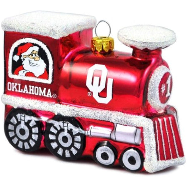 Oklahoma Sooners Blown Glass Train Ornament