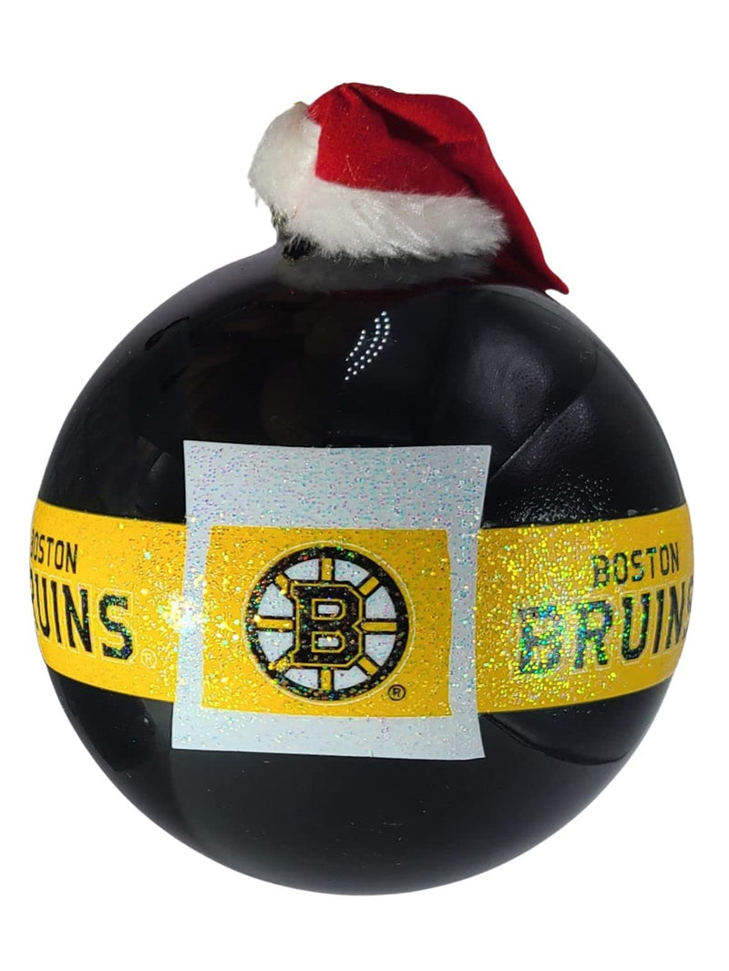 Licensed NHL Boston Bruins Large Hanging Ornament with Glitter Band and Santa Hat