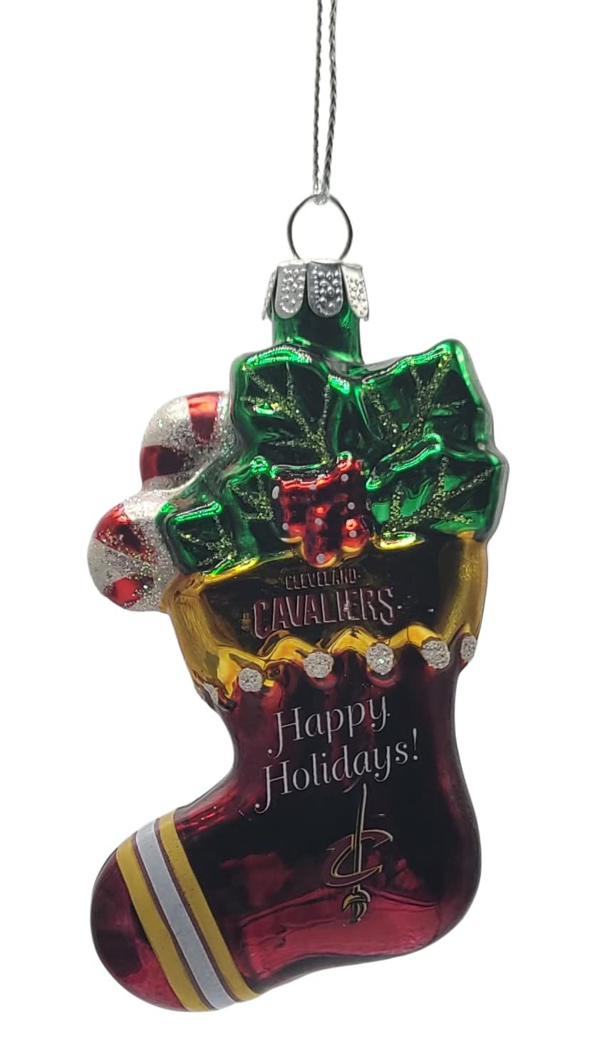 Officially Licensed NBA Molded Glass Glitter Stocking Hanging Ornament (Cleveland Cavaliers)