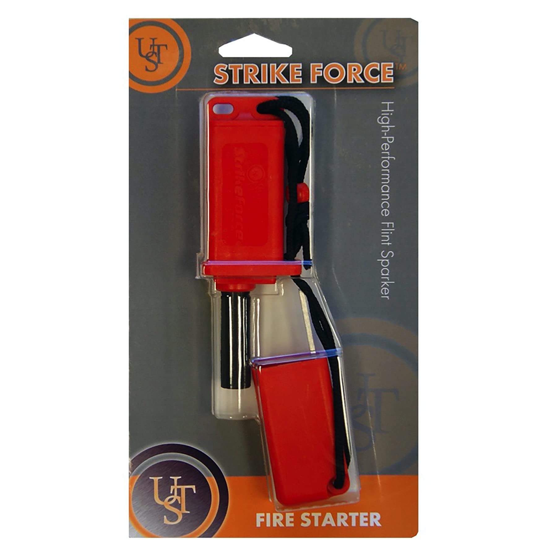 ustStrikeForce Fire Starter with Tinder, Durable Construction and Lanyard for Camping, Backpacking, Hiking, Emergency and Outdoor Survival, One Size, Model Number: 20-12147, Orange