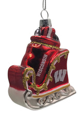 Licensed NCAA Collegiate Blown Glass Glitter Sleigh Hanging Ornament (Wisconsin Badgers)