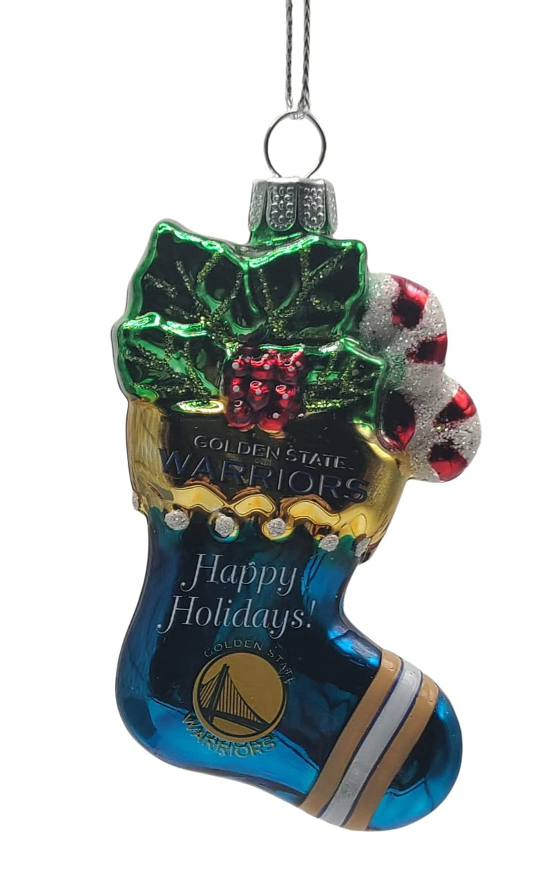 Officially Licensed NBA Molded Glass Glitter Stocking Hanging Ornament (Golden State Warriors)