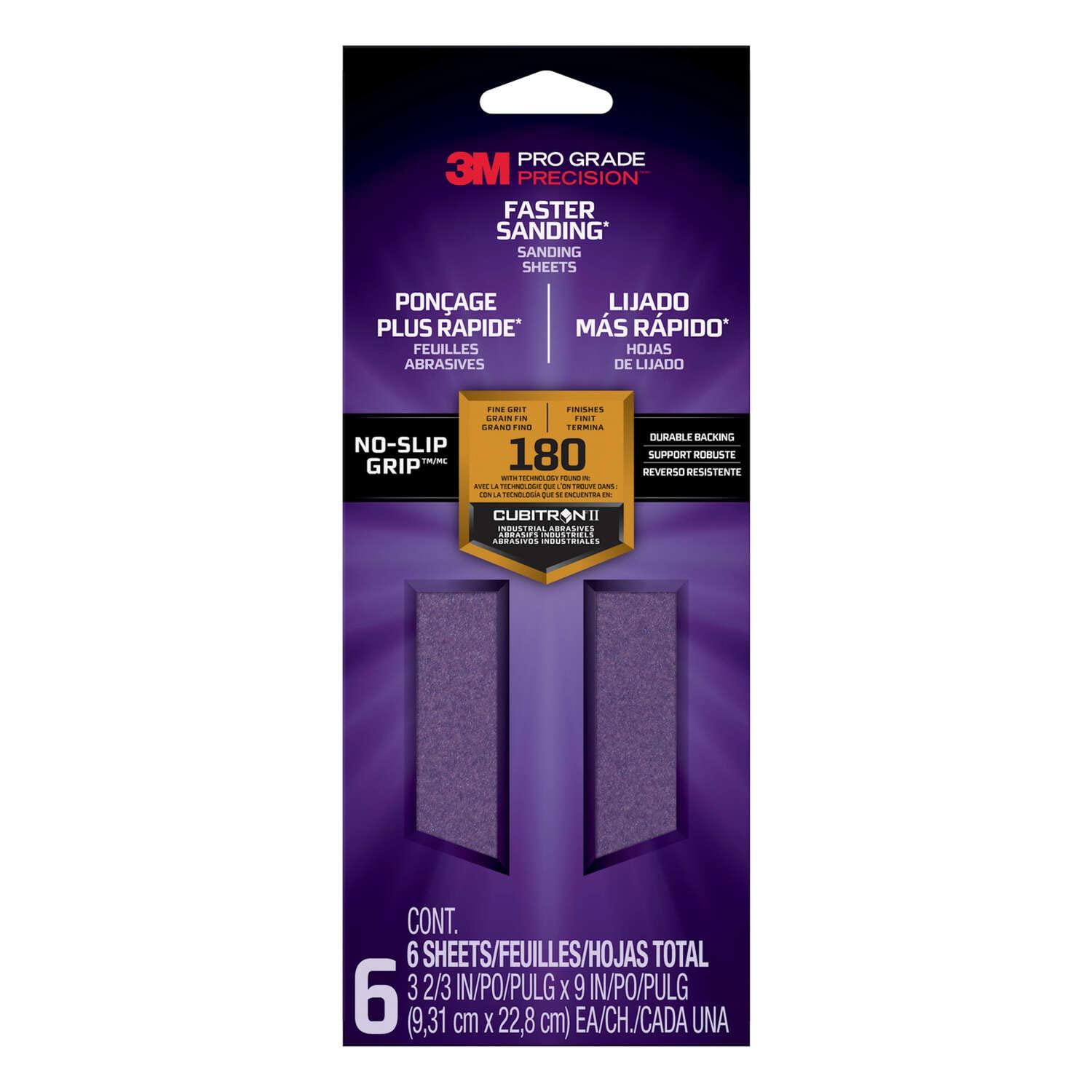 Pro Grade Precision 3-2/3 in. x 9 in. 180-Grit (Fine) Faster Sanding, No-Slip Grip Sheets (6-Sheets/Pack)