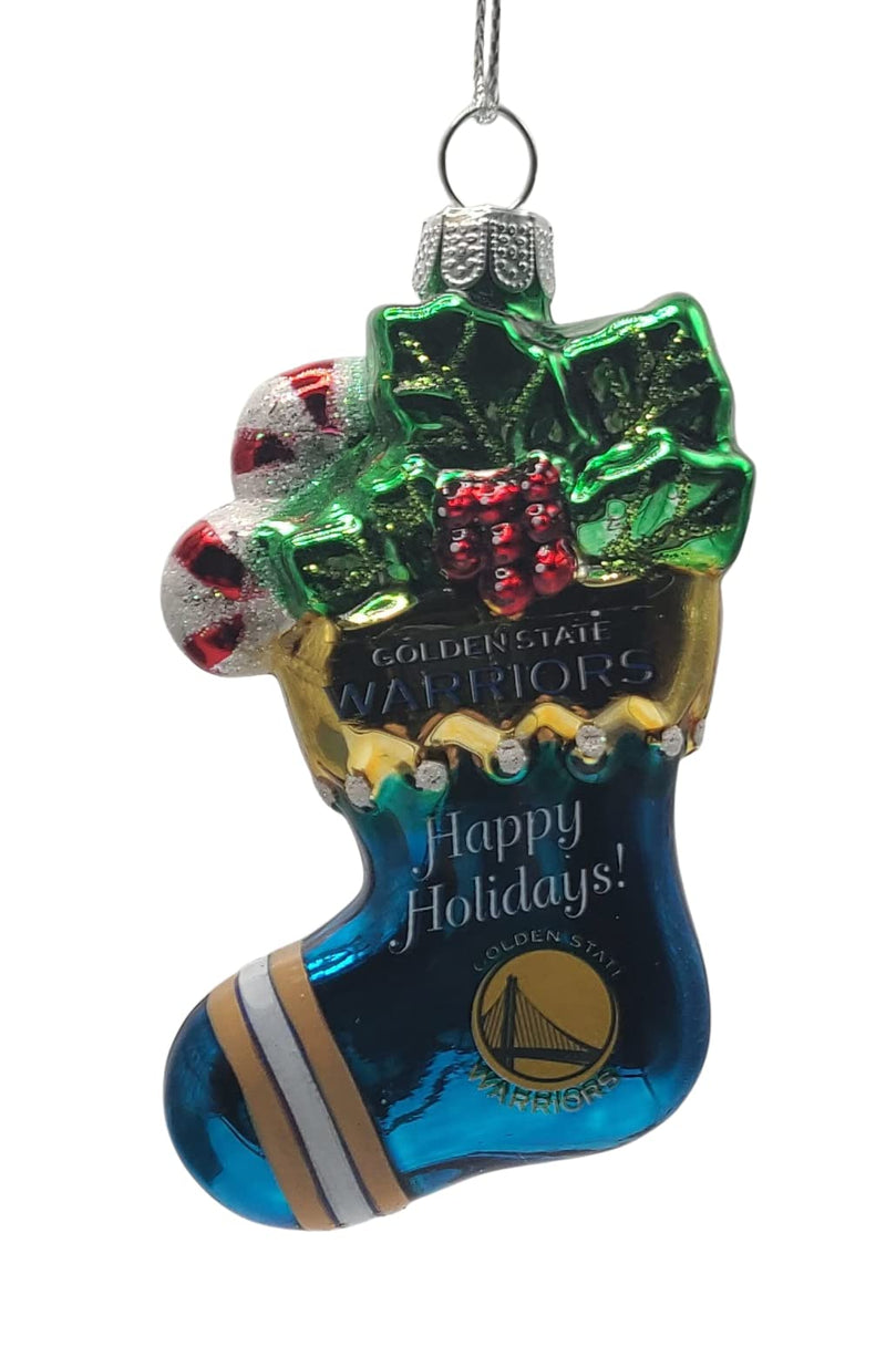 Officially Licensed NBA Molded Glass Glitter Stocking Hanging Ornament (Golden State Warriors)