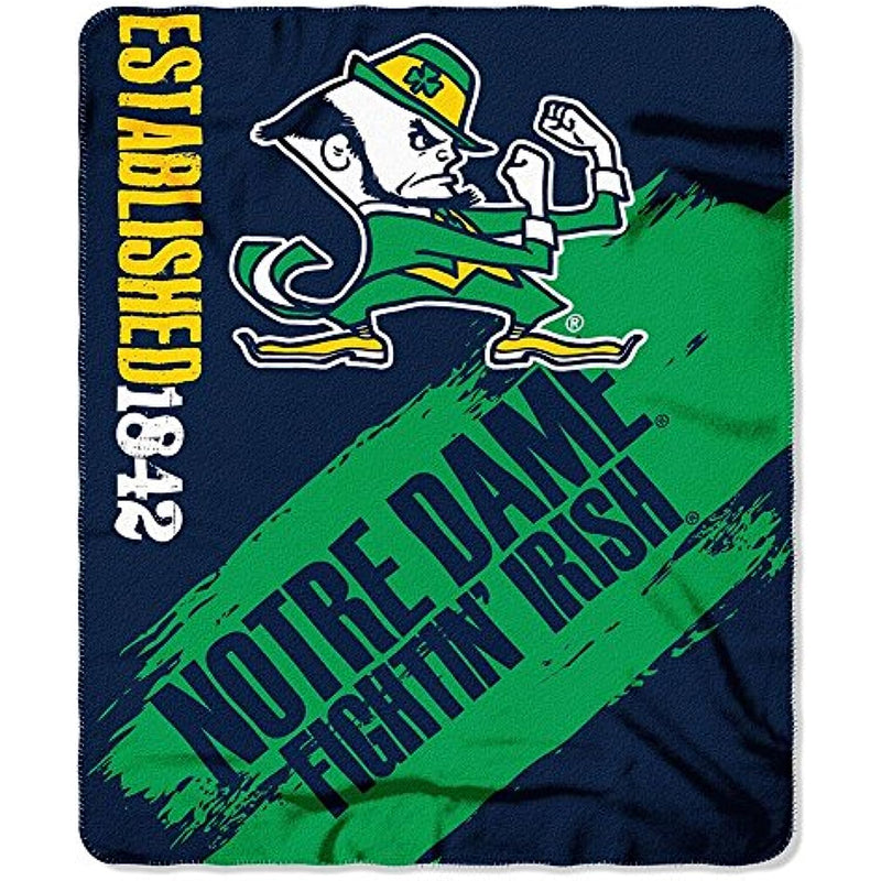 1 Pc, Notre Dame Fighting Irish Blanket 50x60 Fleece College Painted Design, 100% Polyester, Big Team Logo & Graphic Background, Decorative Binding Around Edges, Machine Washable