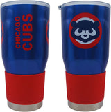 Chicago Cubs Game Day Bundle includes 30oz Ultra Travel Tumbler, Double-sided Auto Flag, Mardi Gras Beads