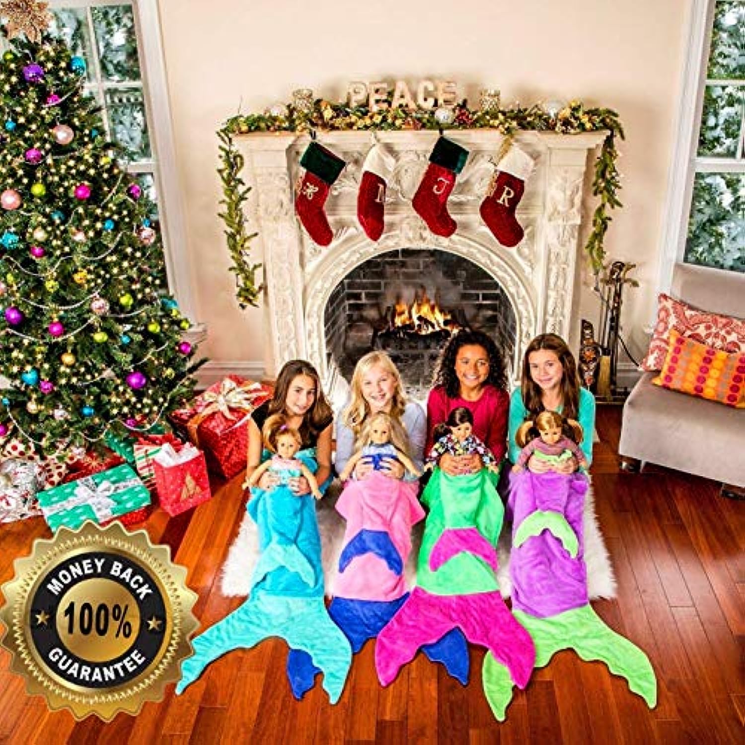 Blankie Tails The Original Mermaid Tail Blanket (Youth Size), Green/Pink