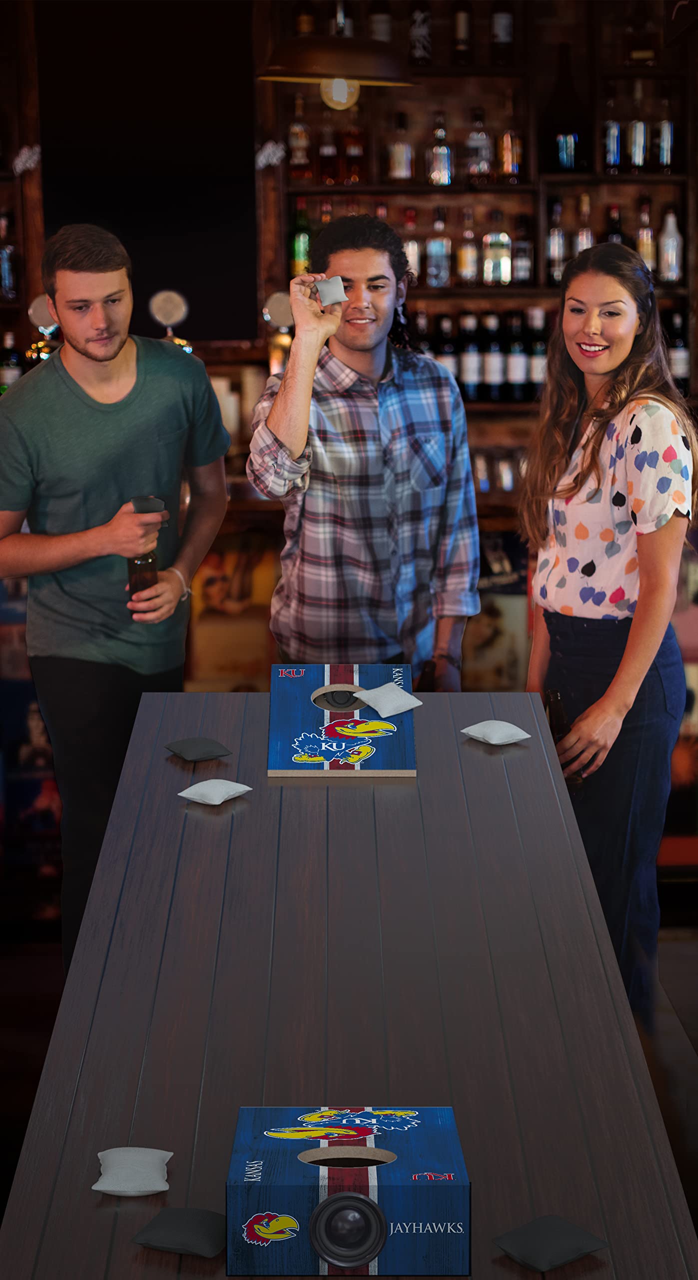 SOAR NCAA Tabletop Cornhole Game and Bluetooth Speaker, Kansas Jayhawks