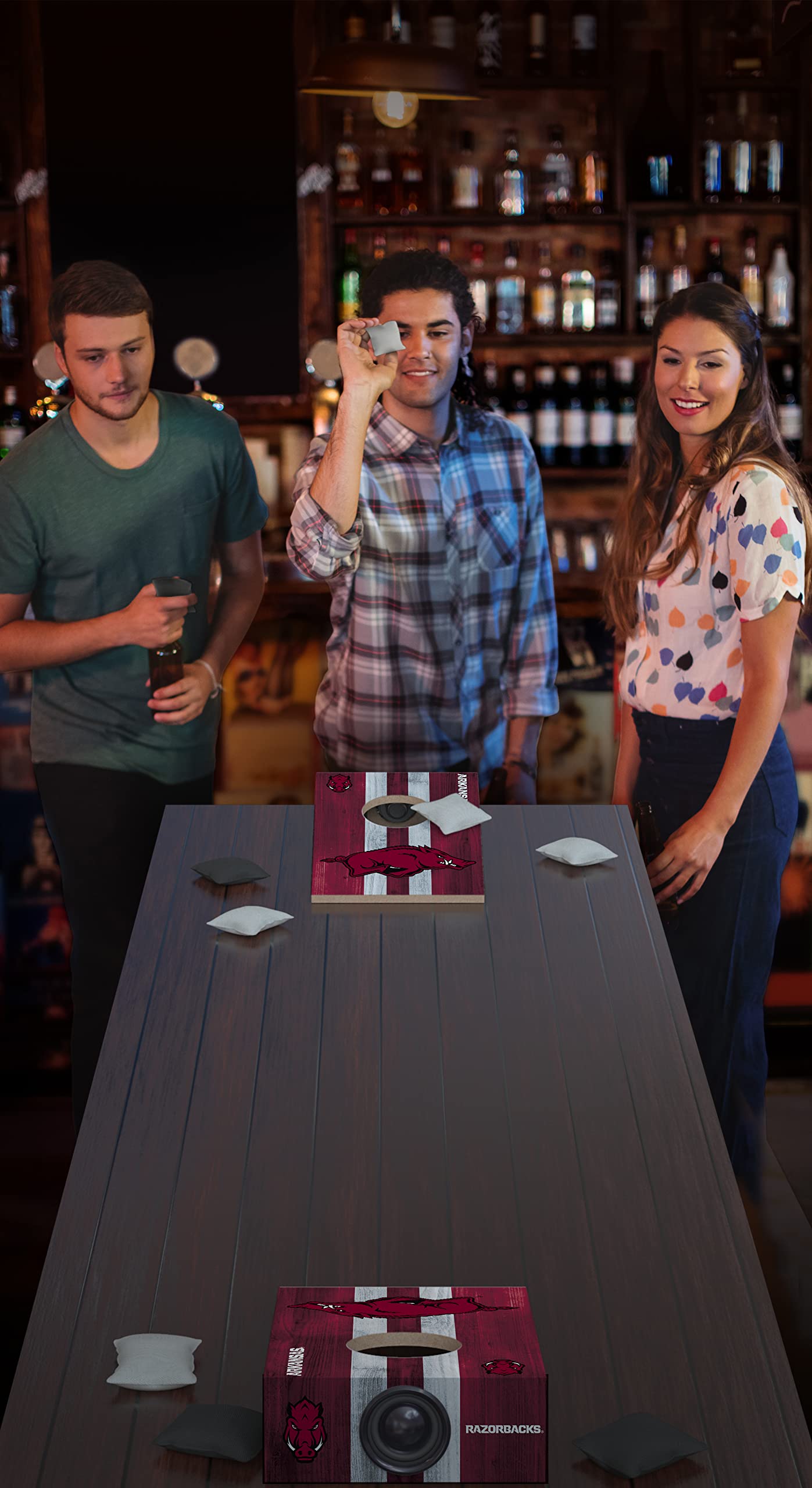 SOAR NCAA Tabletop Cornhole Game and Bluetooth Speaker, Arkansas Razorbacks