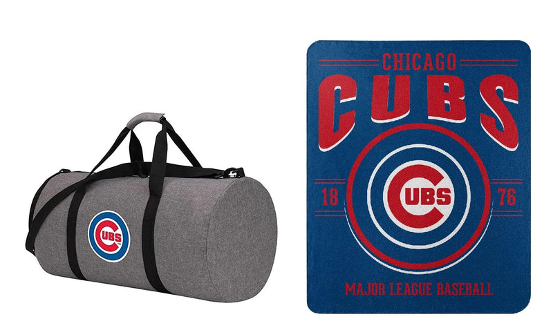 Travel and Warmth MLB Fan Bundle includes Foldable Compact Duffel Bag and Light Fleece Blanket For Easy Portability and Storage (Chicago Cubs)